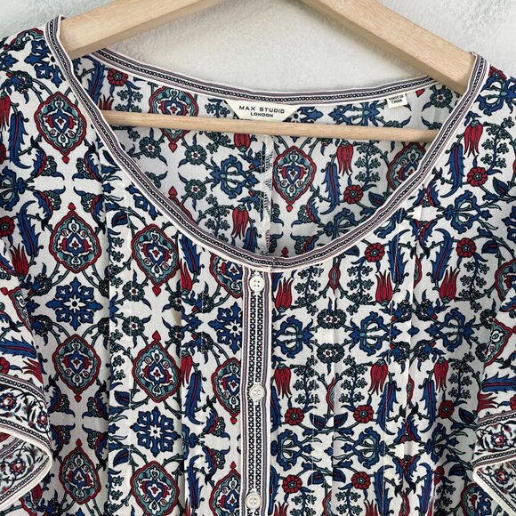 Max Studio London Womens Plus 3X Boho Floral Flutter Sleeve Tunic Top Blouse - Picture 6 of 7